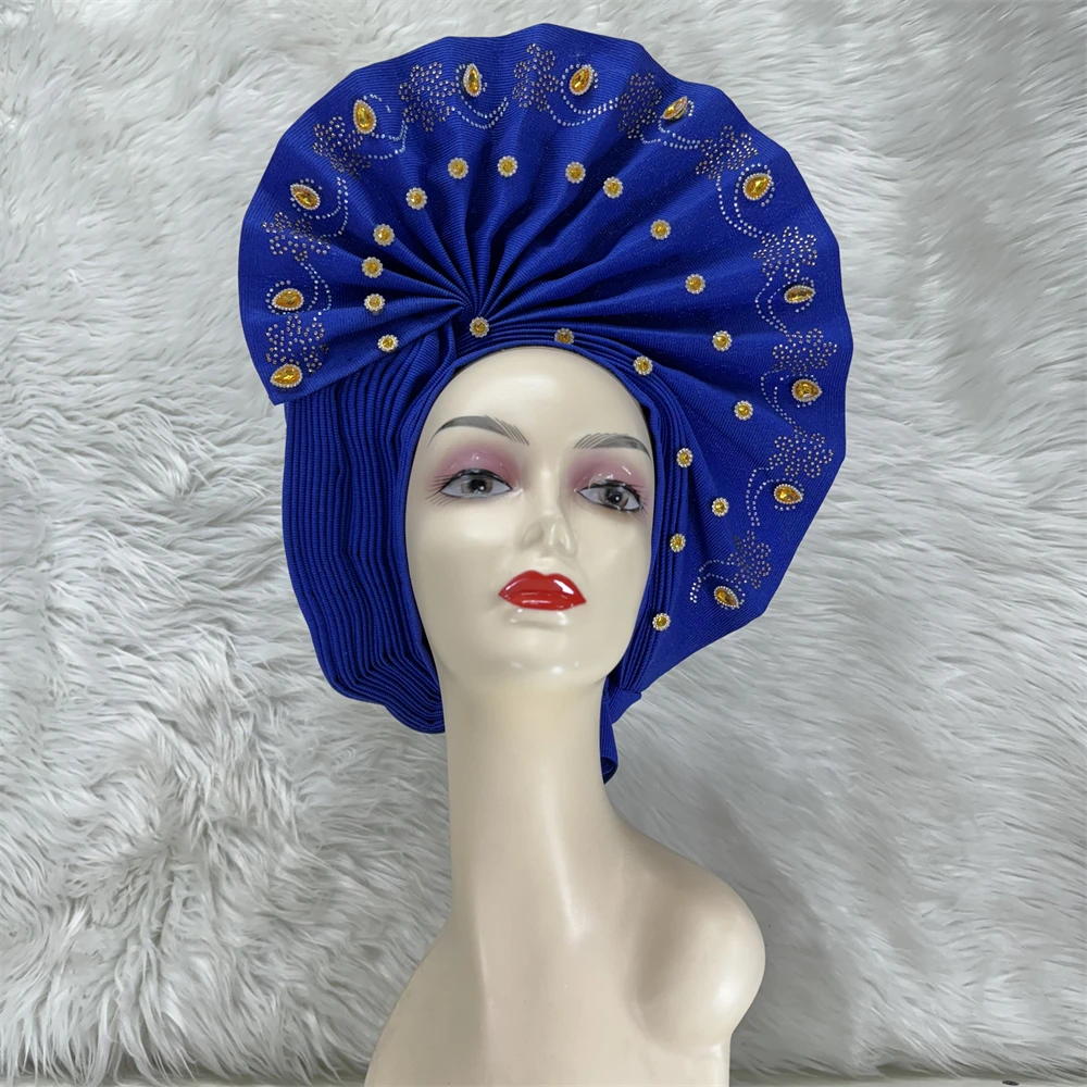 

Nigerian Applique Gele Headtie, Aso Oke, Already Made, Auto Gele, Aso Ebi Headtie, African Bead Stones, Turban Cap for Party, 1S