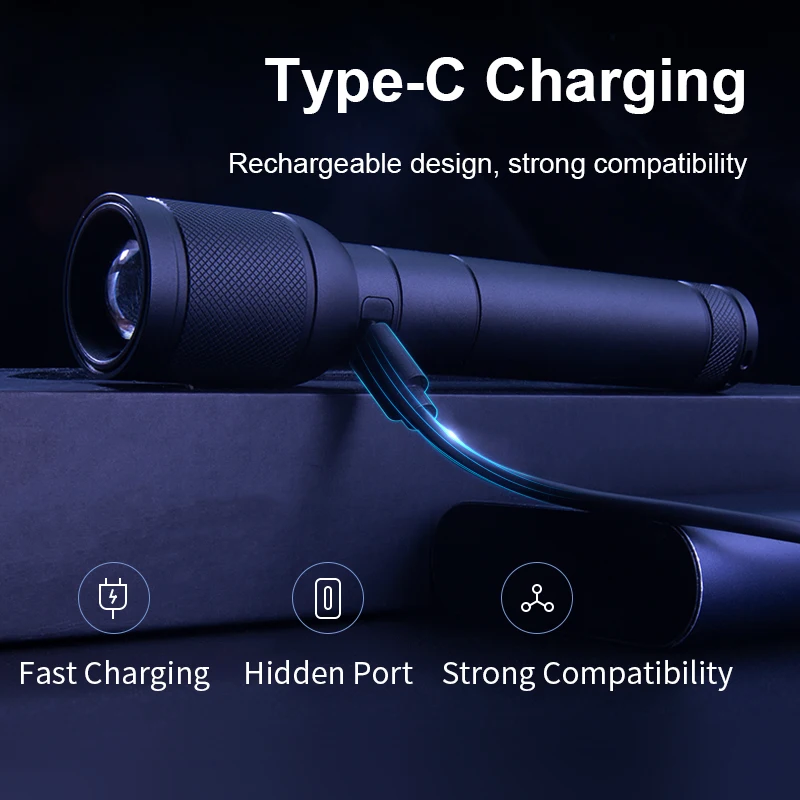 Philips Optical Zoom Flashlight Portable Flashlight With 4 Lighting Modes USB C Rechargeable For Self Defense Camping