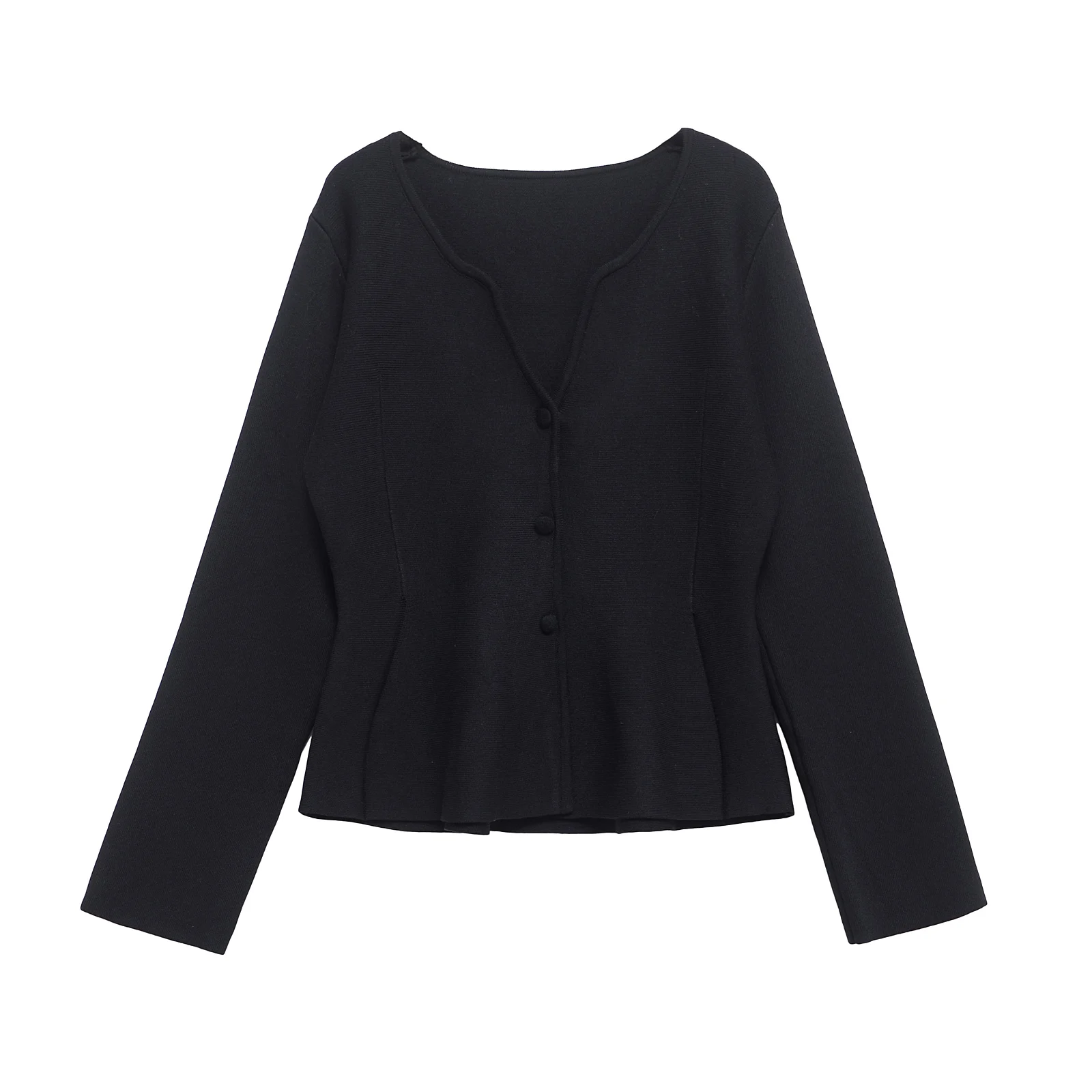 

Spring Thin Knitted Women Cardigan Sweater Long Sleeve V Neck Slim Jacket With Wrinkled Hem Y2K Coat