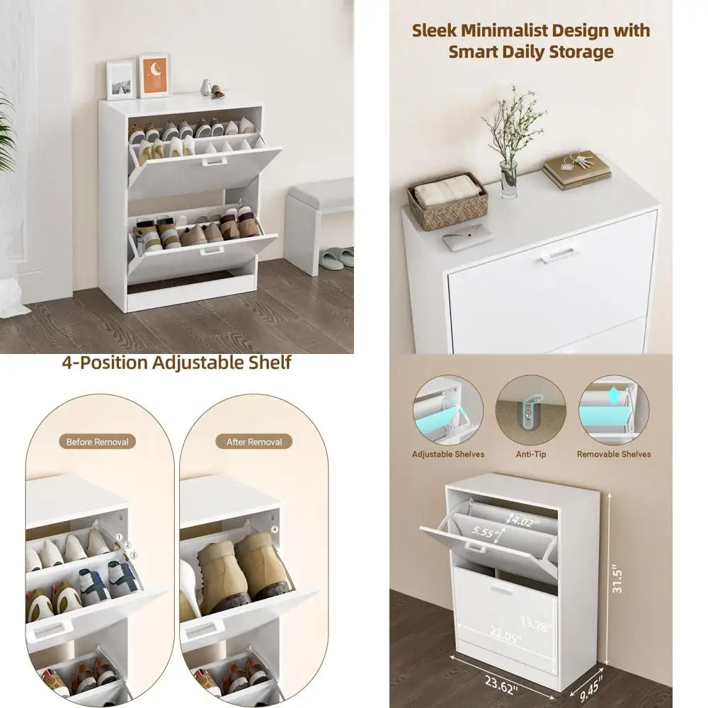 

Белая тонкая напольная подставка для обуви с двойным выступом для прихожей, коридора или гостиной