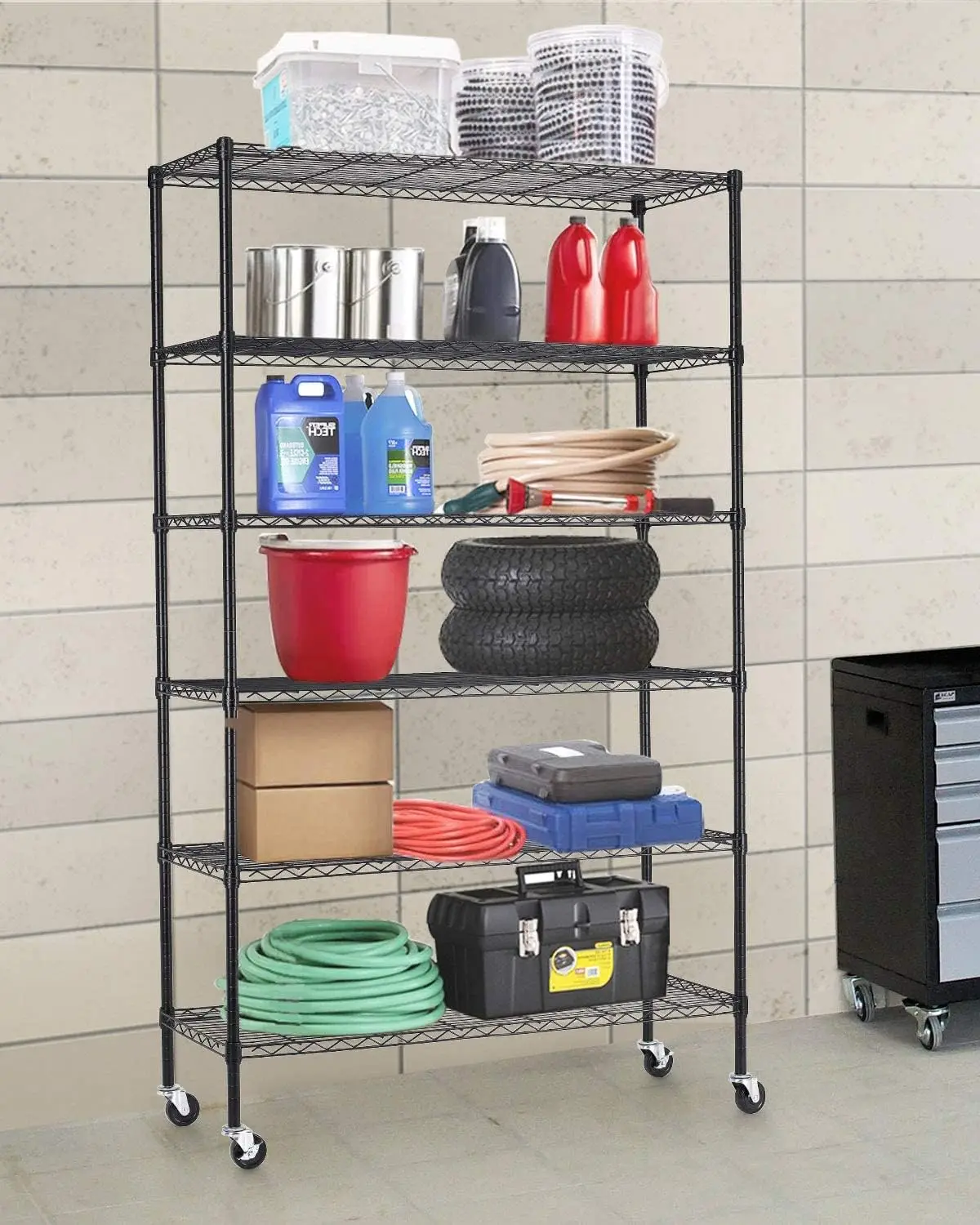 Commercial Wire Shelving Unidade com Rodas, Aço 6 Tier, Heavy Duty Layer Rack, Armazenamento De Metal Prateleira, Garagem Organizador, 18x48x2 Polegada