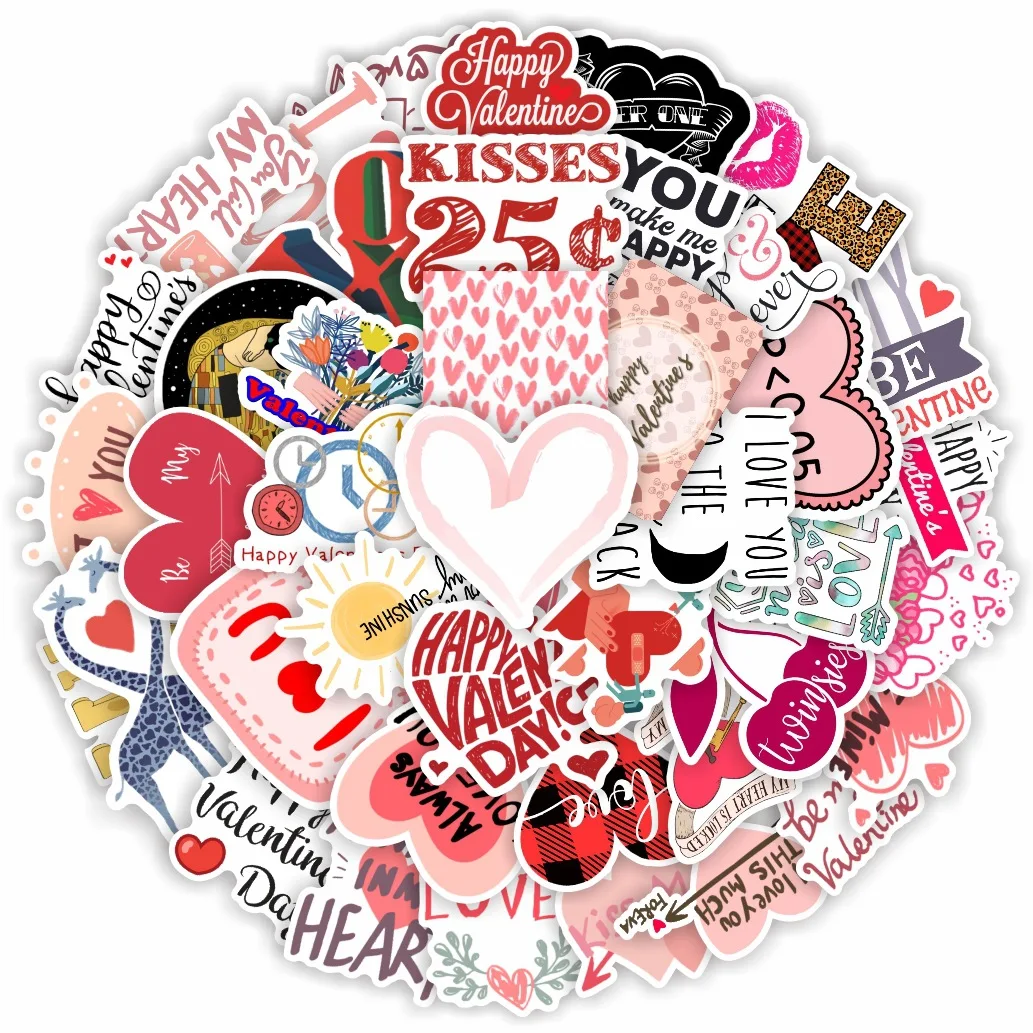 10/30/50pcs Valentine Love Heart Text Stickers Laptop Bicycle Guitar Skateboard Sticker Kid DIY Graffiti Waterproof Stickers Toy