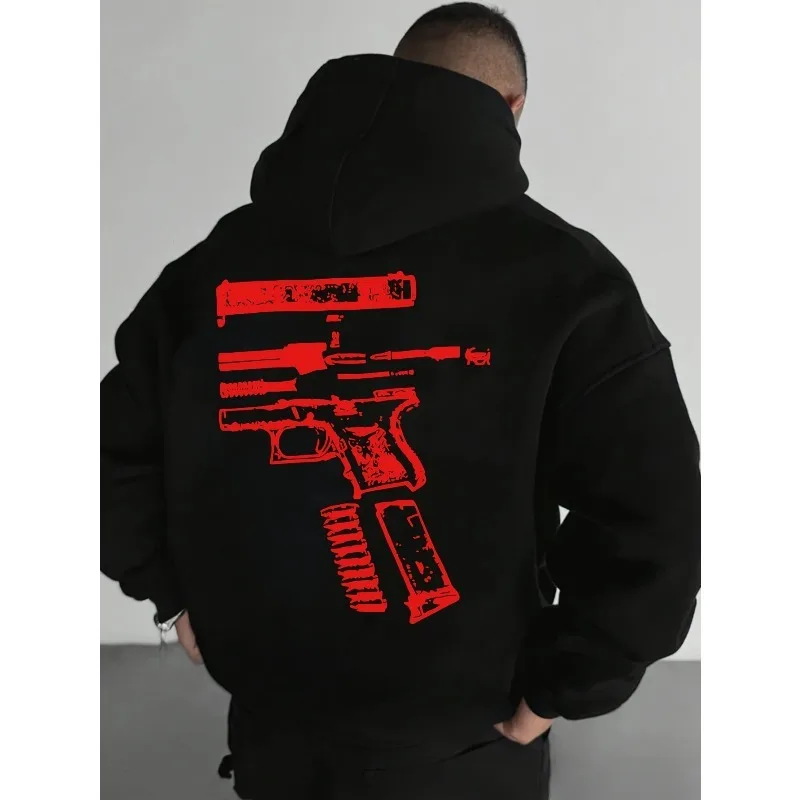 

High Street Stripe Letter Gun 3D Print Casual Loose Hoodie Street Hip-Hop Oversized Breathable Quick-Dry Sweatshirt