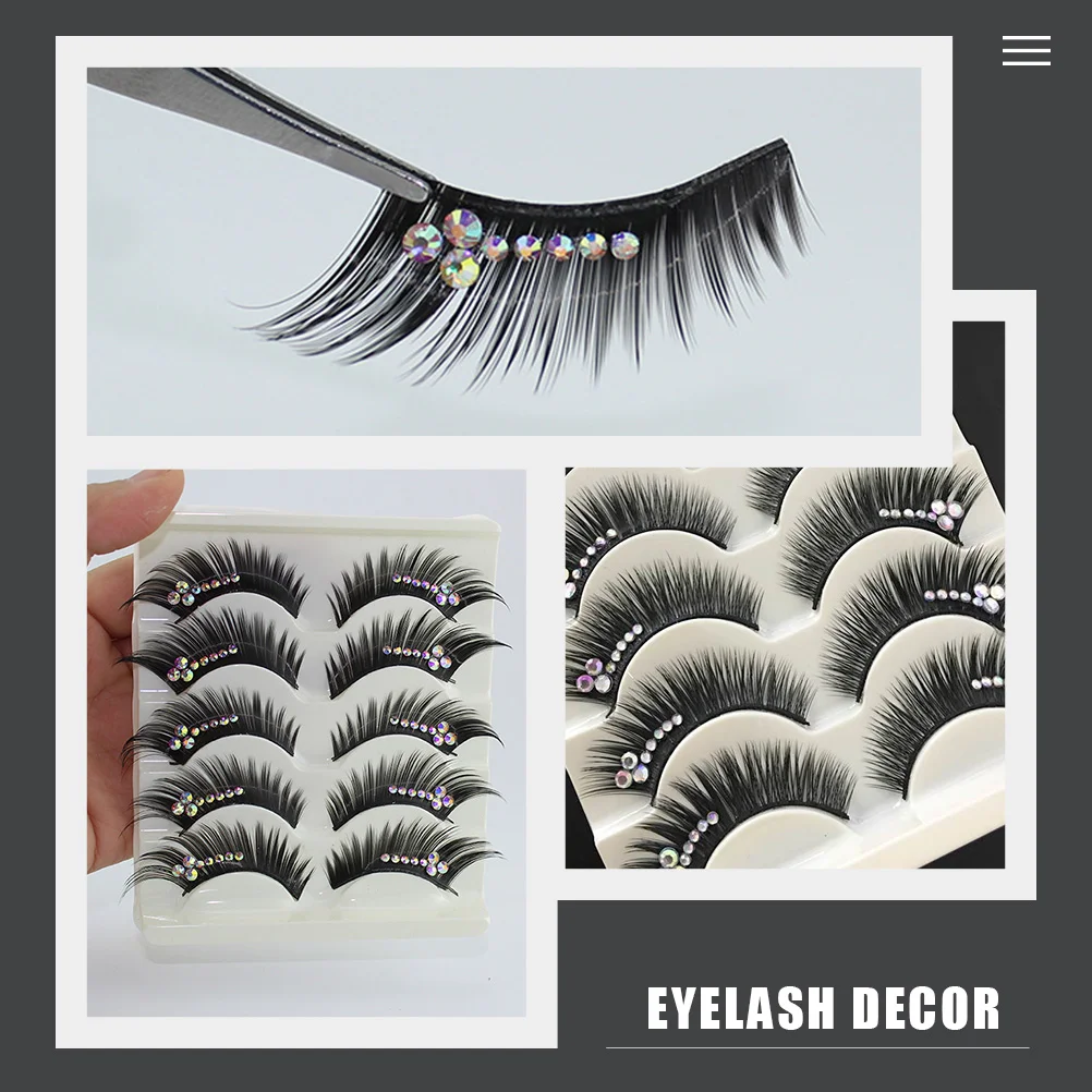 5 Pairs Diamond Eyelashes Decor False Extensions Fake Dense Long Artificial Fiber Realistic