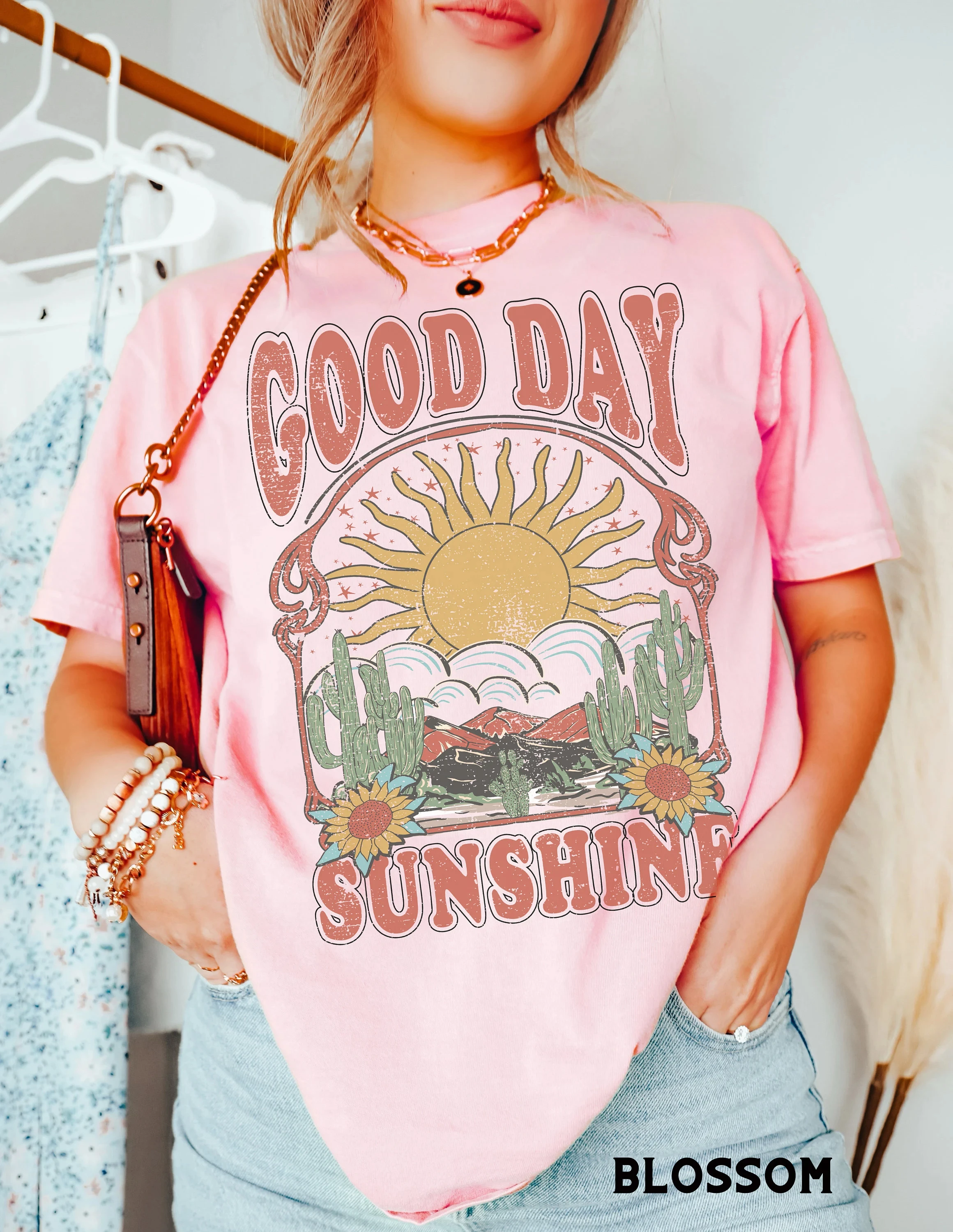 Summer Women's Good Day Sunshine T-Shirt Boho Tee Cotton and Breathable Short Sleeve Streetwear Oversized Loose Casual