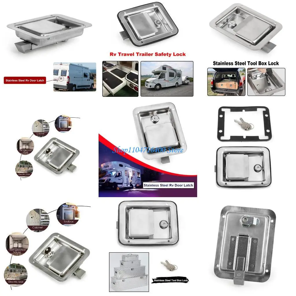 

y1gd Stainless Steel Trailer Toolbox Handle Latches with Lock HighlyPolished Tool Box Latches Paddles Lock 6x4inch with 2