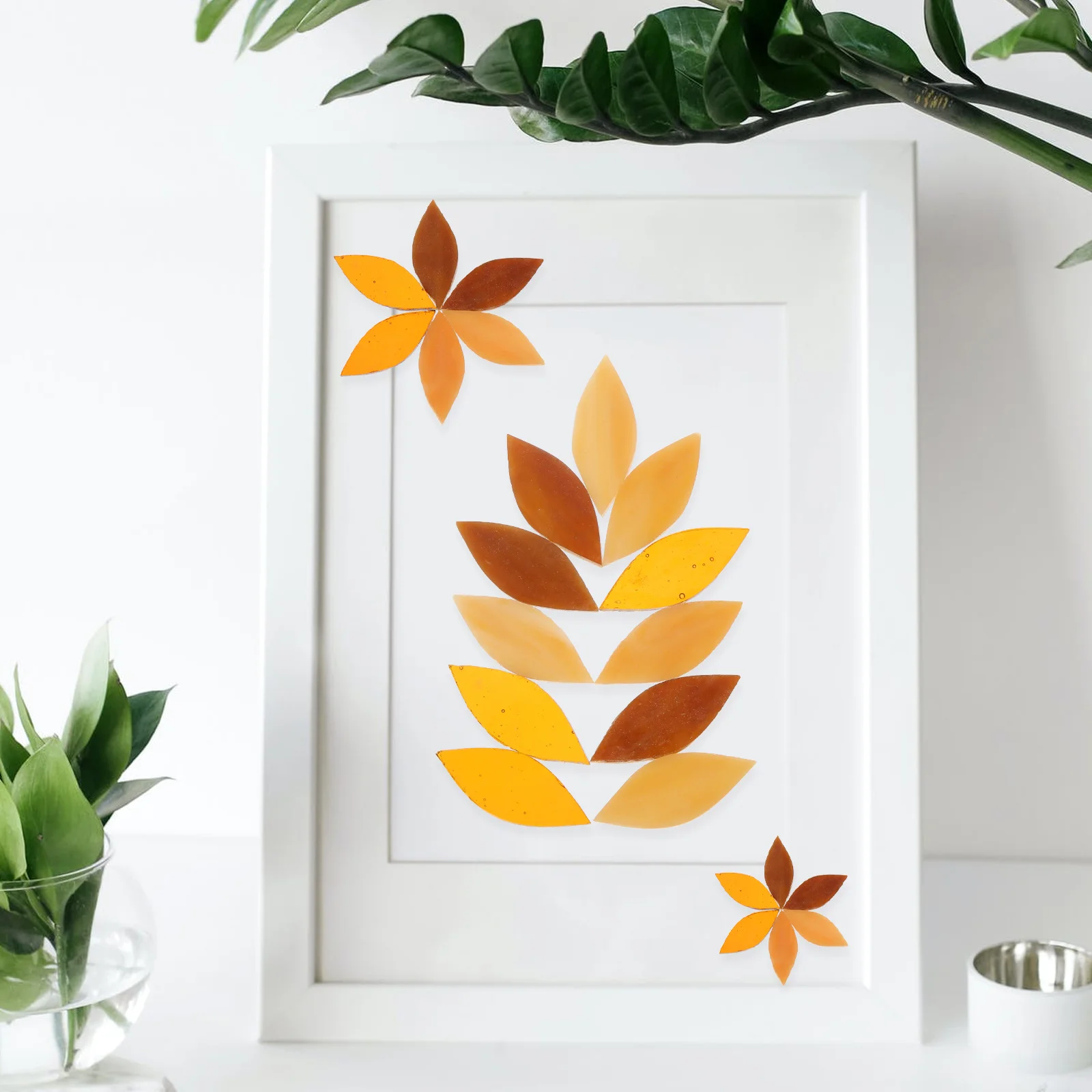 

3 Bags Leaf Shaped Mosaic Tiles Pieces Premium Handmade Craft Material for DIY Mosaic Projects Supplies Colorful Glass Pieces