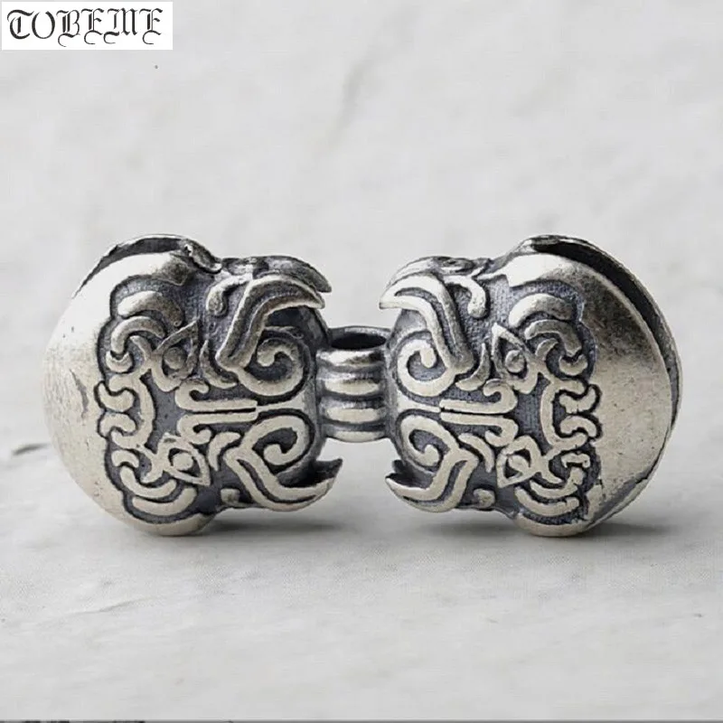 Real 925 silver Tibetan Dorje Bell Beads Sterling Silver Buddhist Vajra Amulet Charm DIY jewelry findings