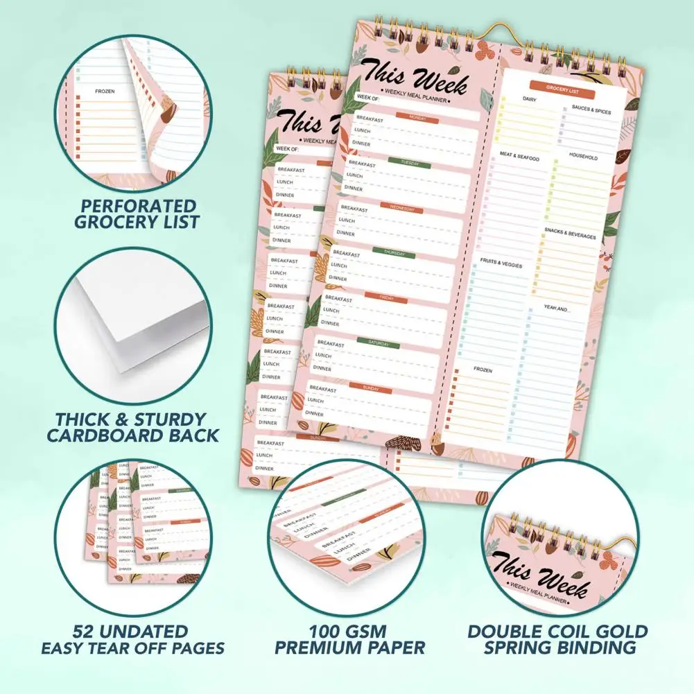 Lista de compras Planificador de comidas Semanal Almohadilla planificadora de comidas desplegable con lista de compras desmontable Dieta hecha a mano para cocina para semanal