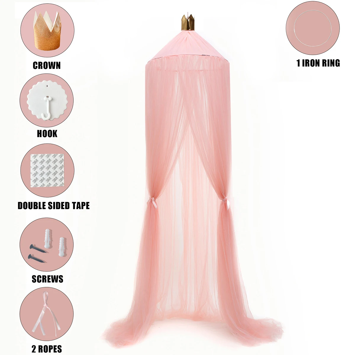 Nordic style princess crown dome crib bed net children\'s tent mosquito net 7-layer mesh fabric children\'s room decoration