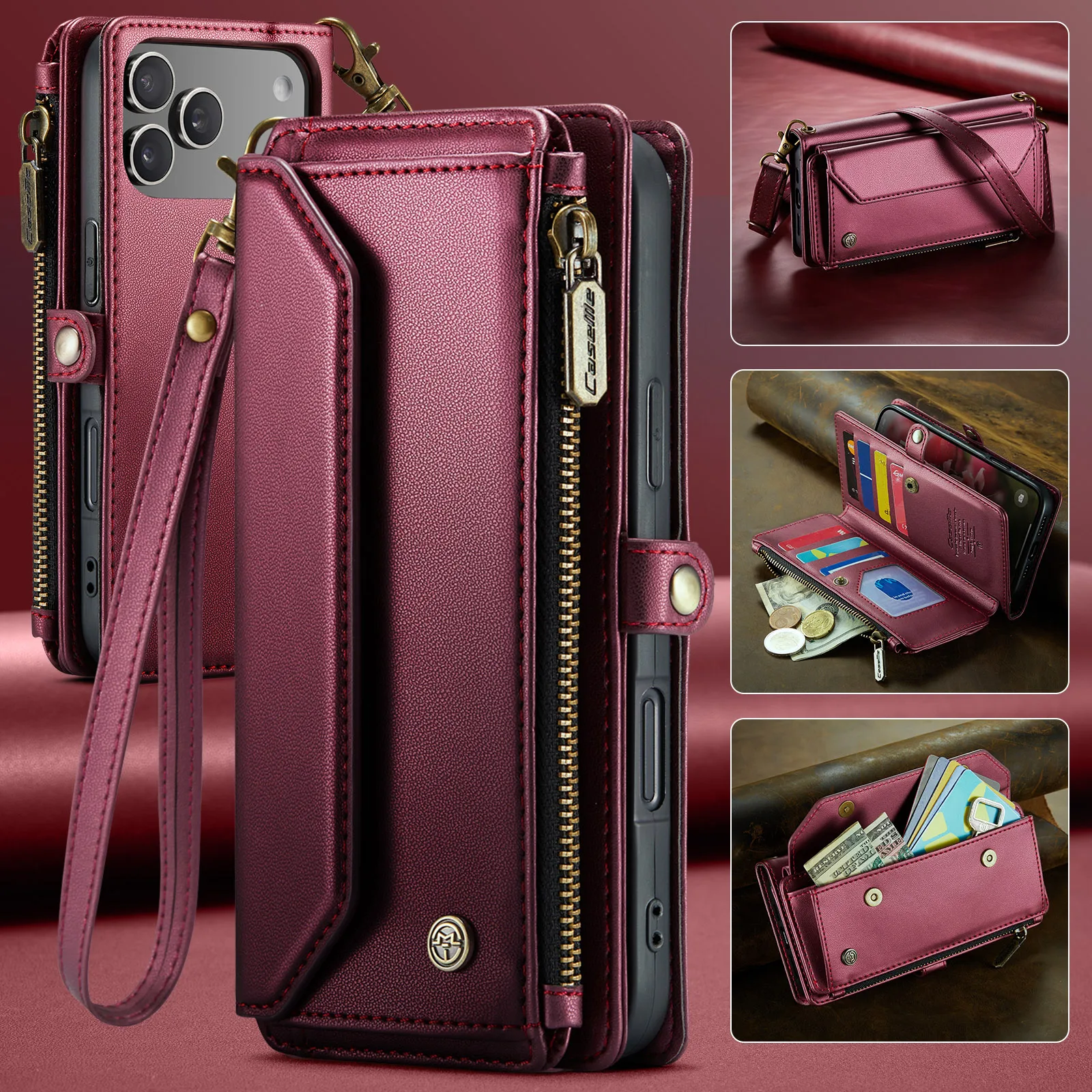 

Fashion Crossbody Phone Case for iPhone 17 Pro Max 16 Plus 15Pro Card Holder Wallet Leather Cover New for Lady