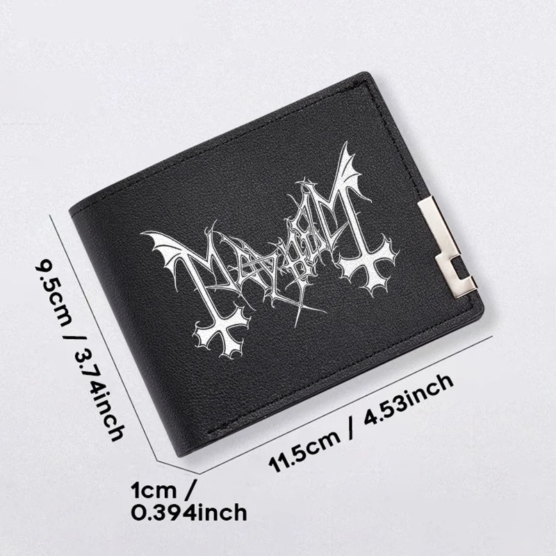 محفظة رجالية من جلد البولي يوريثان بشعار MAYHEM باللون الأسود بتصميم بسيط ومتين وخفيف الوزن وإكسسوارات عصرية للأعمال #3