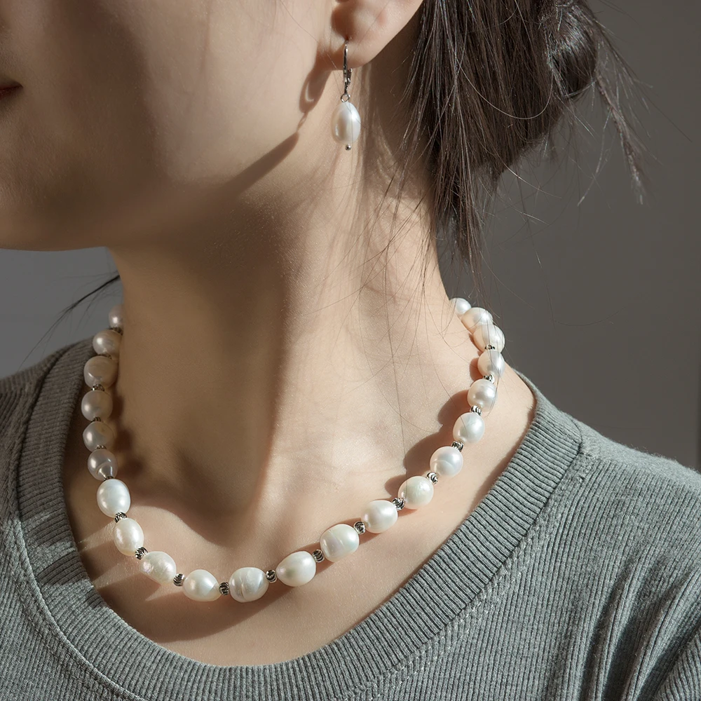 

Irregular Baroque Pearls - Unique Natural Freshwater Necklace 9-10mm, 17" Non-Symmetric Beauty PN050