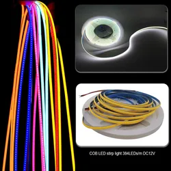 3mm Ultra cienkie DC 12V kolorowe światła pasek COB LED 384LEDs/m do wystrój samochodu domowego DIY FPV niebieski/różowy/czerwony wysoki gęstość taśma LED