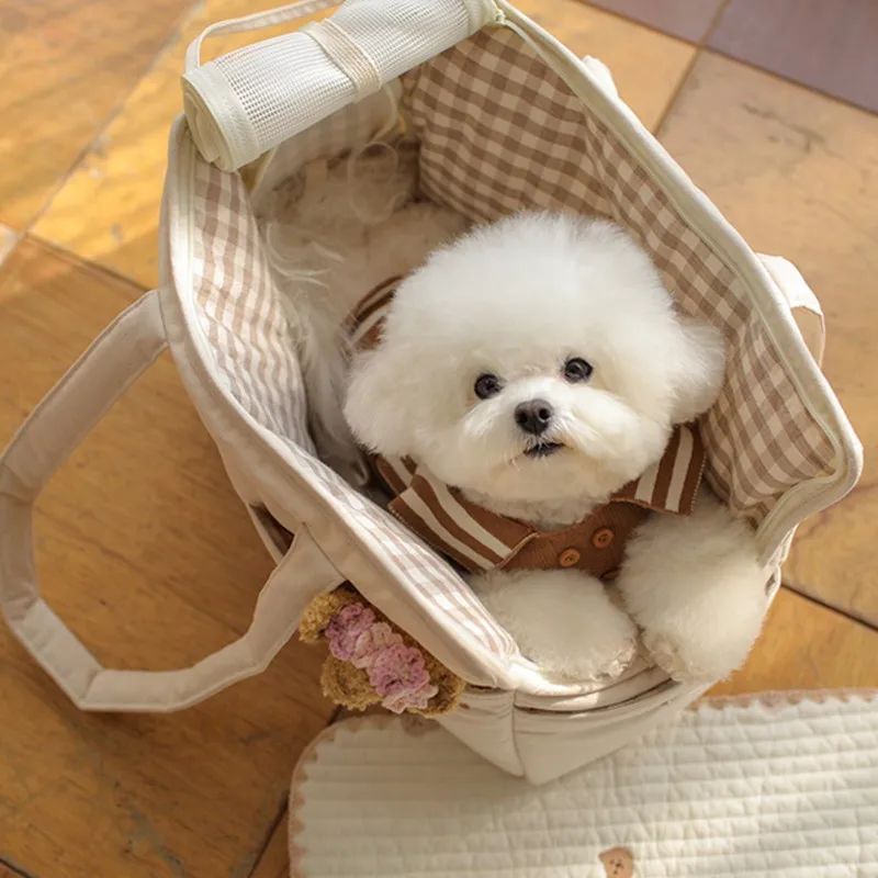 Puppy Dog Bag Portable Cat Carrier Bag One-shoulder Bag Mat Breathable for 13lbs Pet Handbag Travel Outdoor Transport Basket