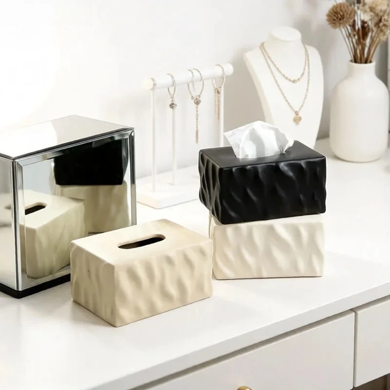 Creative Uneven Texture Tissue Box Coffee Table Desk Decoration Minimalism Ceramic Tissue Box Bedside Table Paper Towel Case