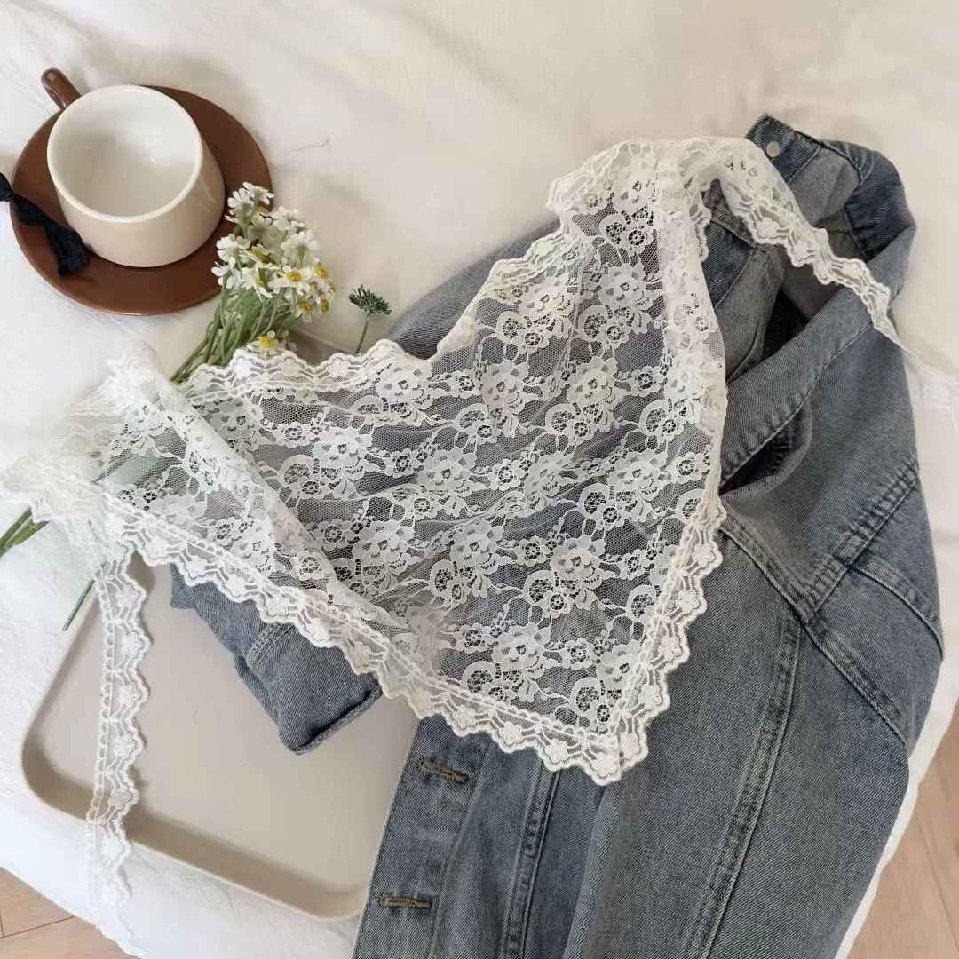 Elegant Black White Lace Head Scarf Korean Dainty Design Multi Purpose Triangle Wrap for Women Girls Chic Headband Daily Wear view 2
