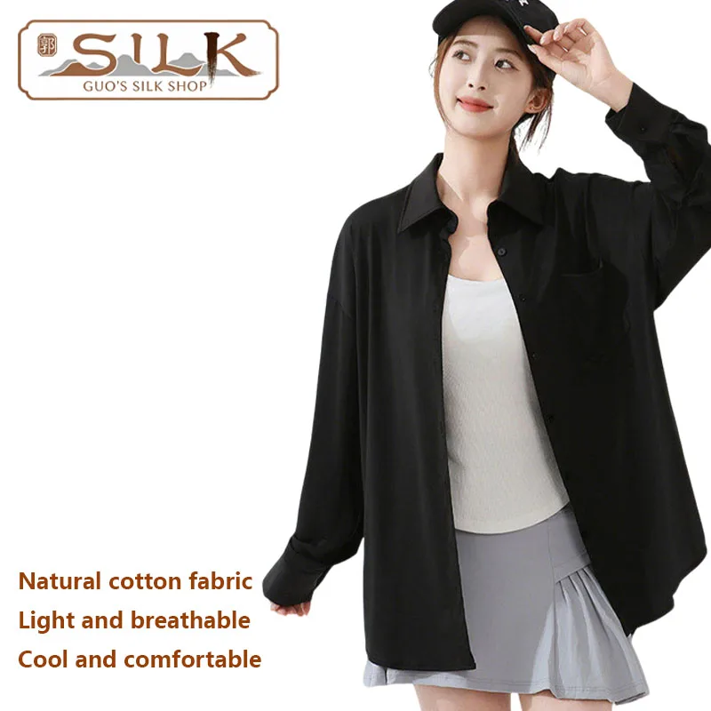 

Silk Cotton Lady's Shirt - Spring-Summer Casual Top, Homewear, Sleepwear, Comfortable, Cool, Breathable, Absorbs Sweat