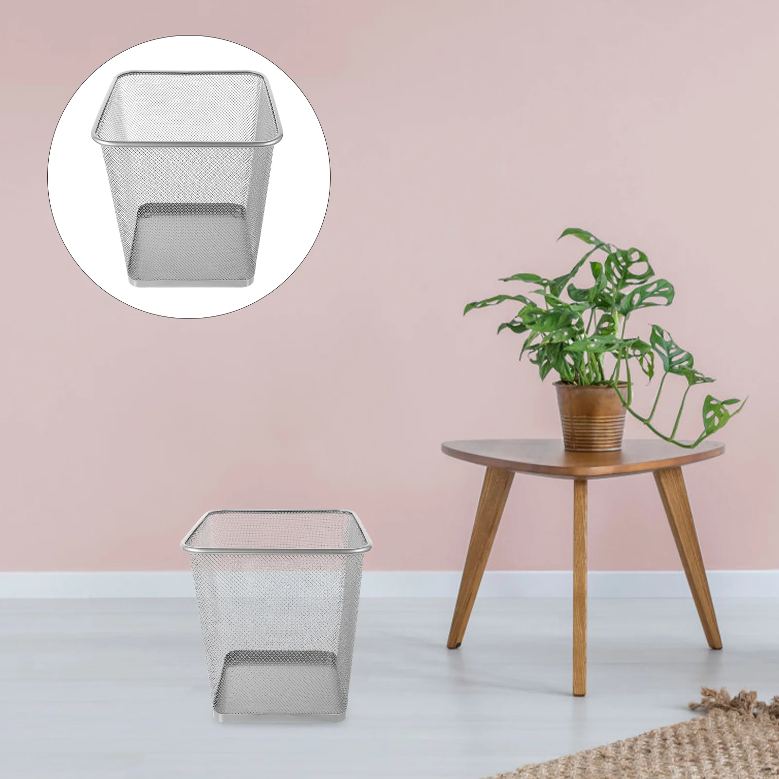 

Square Waste Bin Metal Mesh Trash Can Silver Small Size Corrosion Resistant Reusable Home Office Bedroom Craft Room