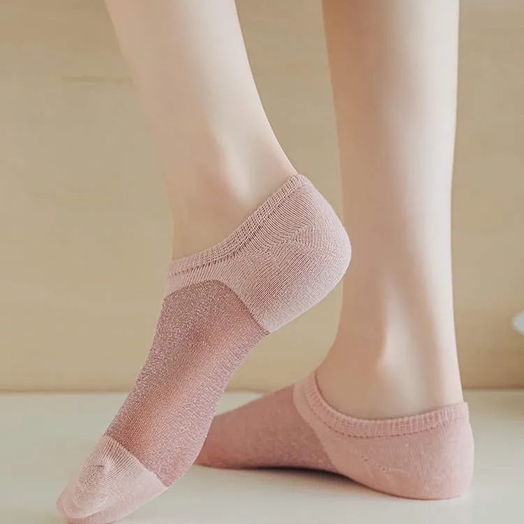 5 أزواج من الجوارب القصيرة الصيفية العشوائية الجديدة، فم ضحل للنساء، لا تسقط، كعب منخفض للنساء، حرير ثلجي رفيع للغاية غير مرئي