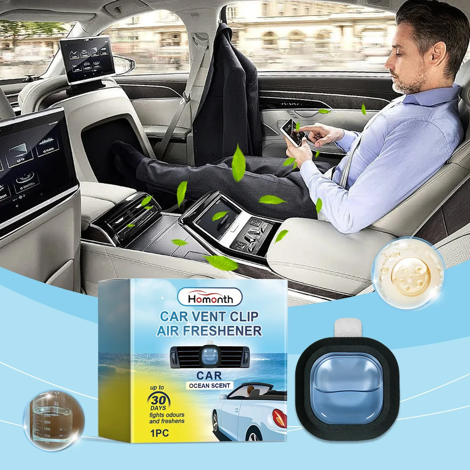 Purificador de aire multiusos para coche con clip purificador de aire desodorizante para rejillas de ventilación de aire acondicionado en el interior del coche