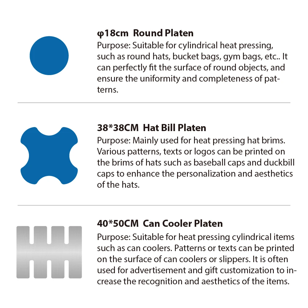 Quick Removable Different Format Heat Press Plate Baseplate Sets