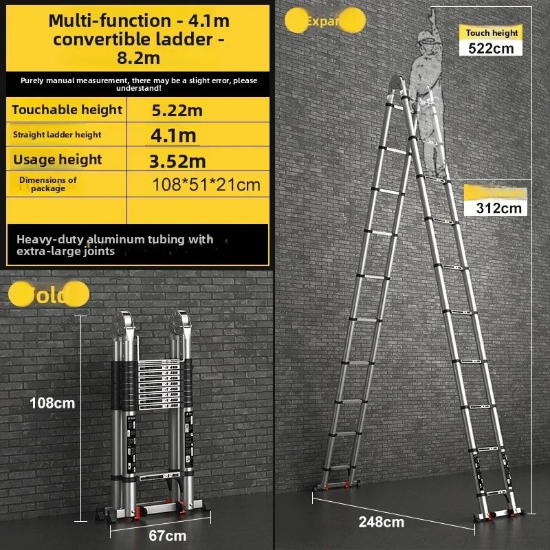Multi functional thickened aluminum alloy telescopic ladder, foldable zigzag ladder, portable telescopic straight ladder
