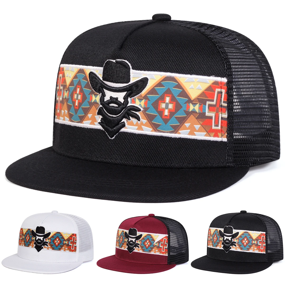 Unisex Western cowboy embroidery Hip-hop Net Hats Spring Summer Outdoor Adjustable Casual Baseball Caps Sunscreen Hat Sports Cap