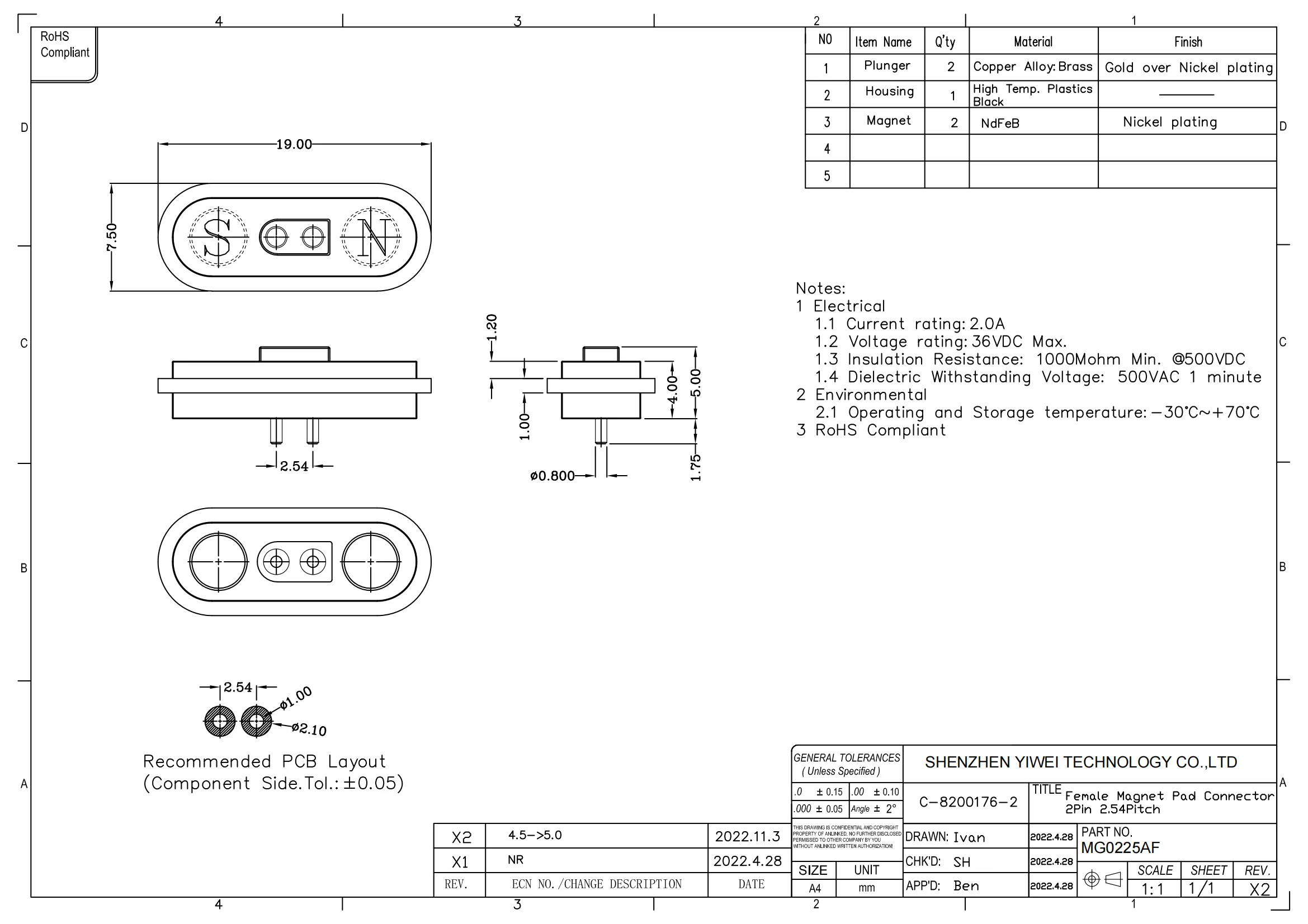 1 Paar Magnet-Pogo-Pin-Stecker 2 3 4 6 Pin 2A wasserdichtes Pogopin-Stecker-Buchse 2,54 mm USB Typ C federbelastetes DC-Stromkabel – Detail 3