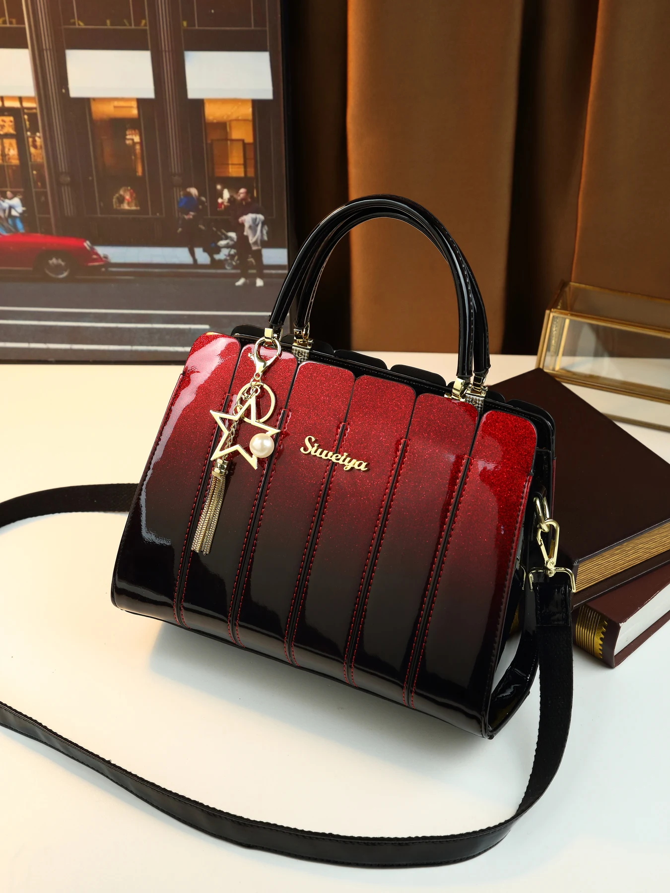 Retro fashion gradual change piece women handbag temperament dinner light luxury Boston bag