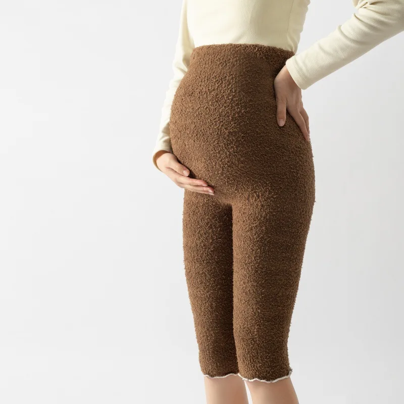 

Half-fleece home five-inch pants, extended high-waisted fleece warm coral belly protection pants