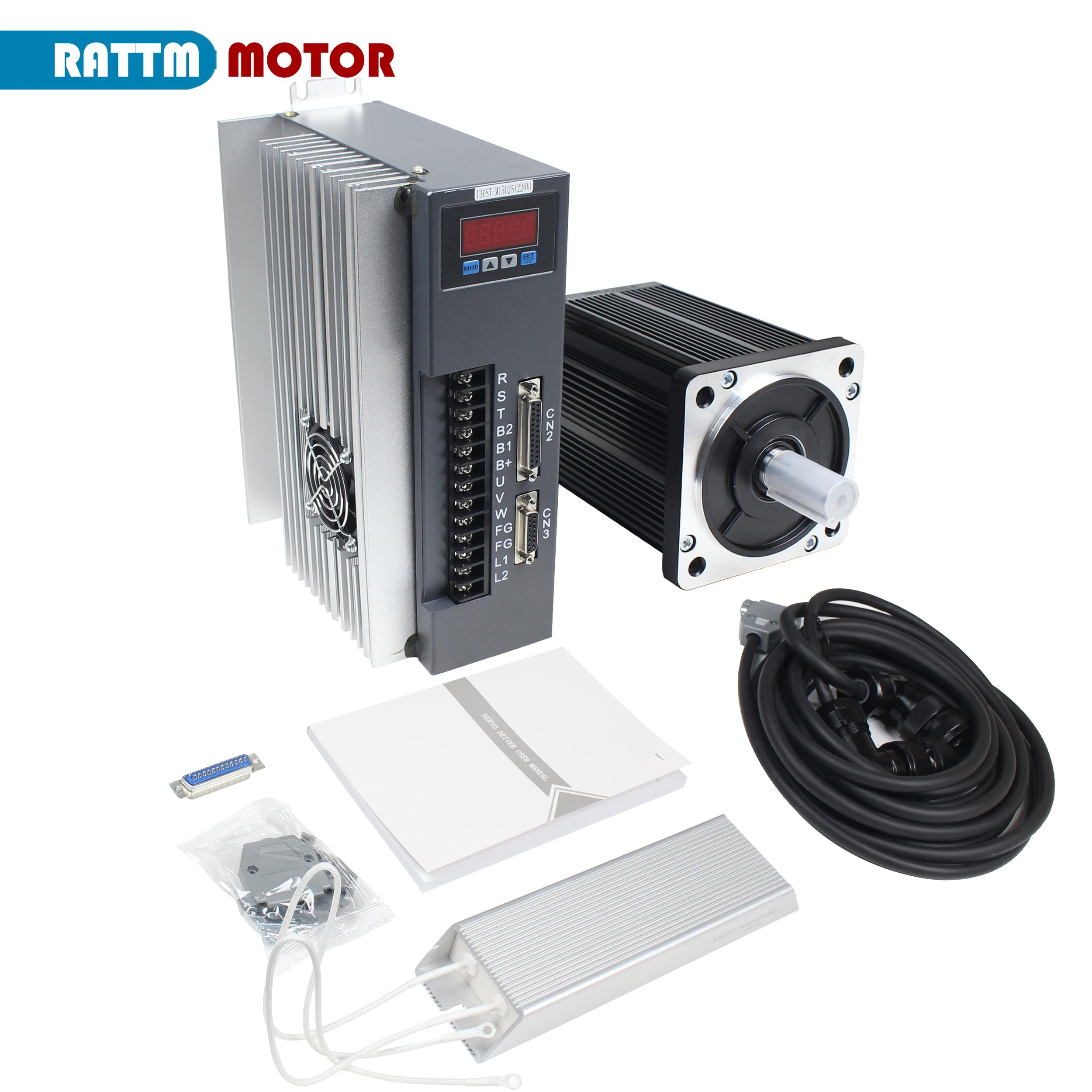 

【Optical Encoder】 3.8KW AC Servo Motor 15N.m 130ST-M15025 220V With Brake 2500-3000RPM For CNC with Matched Driver