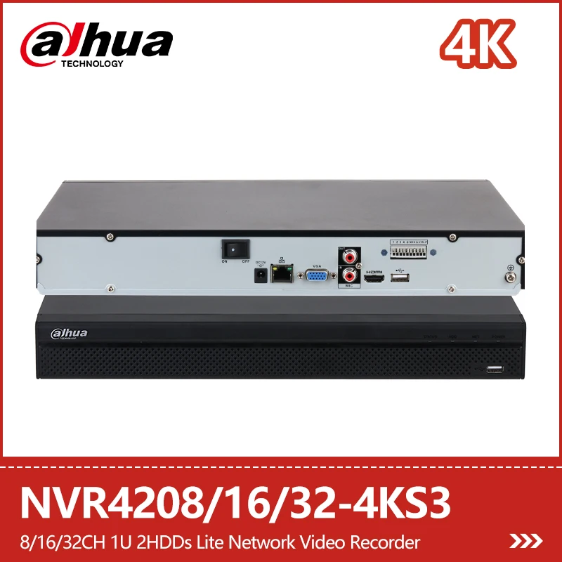 

Сетевой видеорегистратор Dahua 8/16/32CH 1U с 2 жесткими дисками Lite NVR4208-4KS3 NVR4216-4KS3 NVR4232-4KS3 Защита до 12 МП