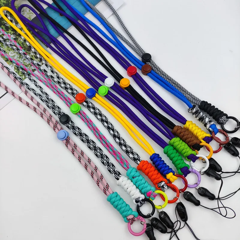 

100pcs Mobile Phone Lanyard Adjustable Mine Buckle Neck Long Rope Key Chain Woven Anti-loss Tag Multi-colour Wholesale