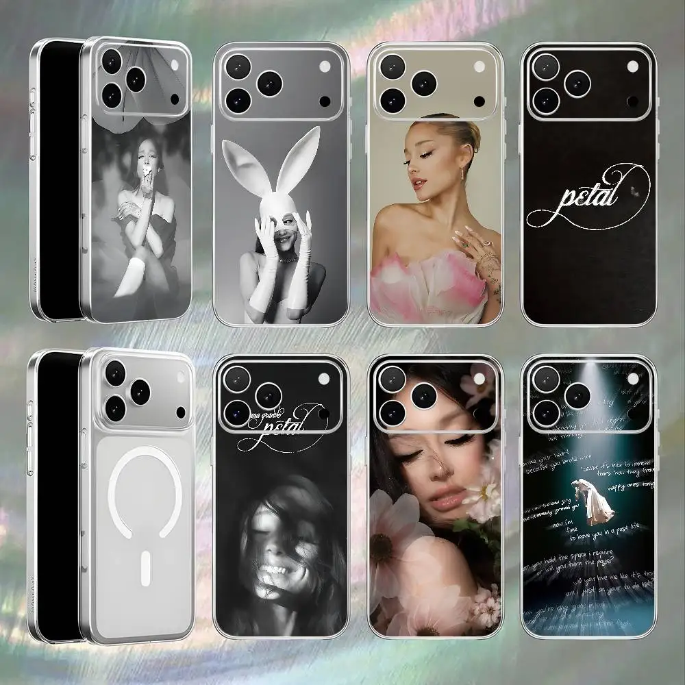 A-Ariana Petal G-Grande Magnetic Wireless Charging Transparent White Phone Case For iPhone 17,16,15,14,13,12,11,Pro,Max,Plus