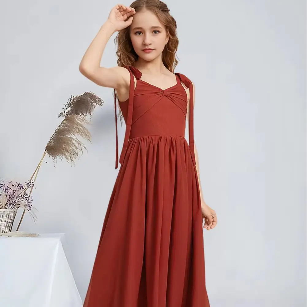 

DSGF Kids A-Line V-Neck Floor-Length Chiffon Junior Bridesmaid Dresses Vermilion Child Flower Girl Dresses Party Wedding Kids
