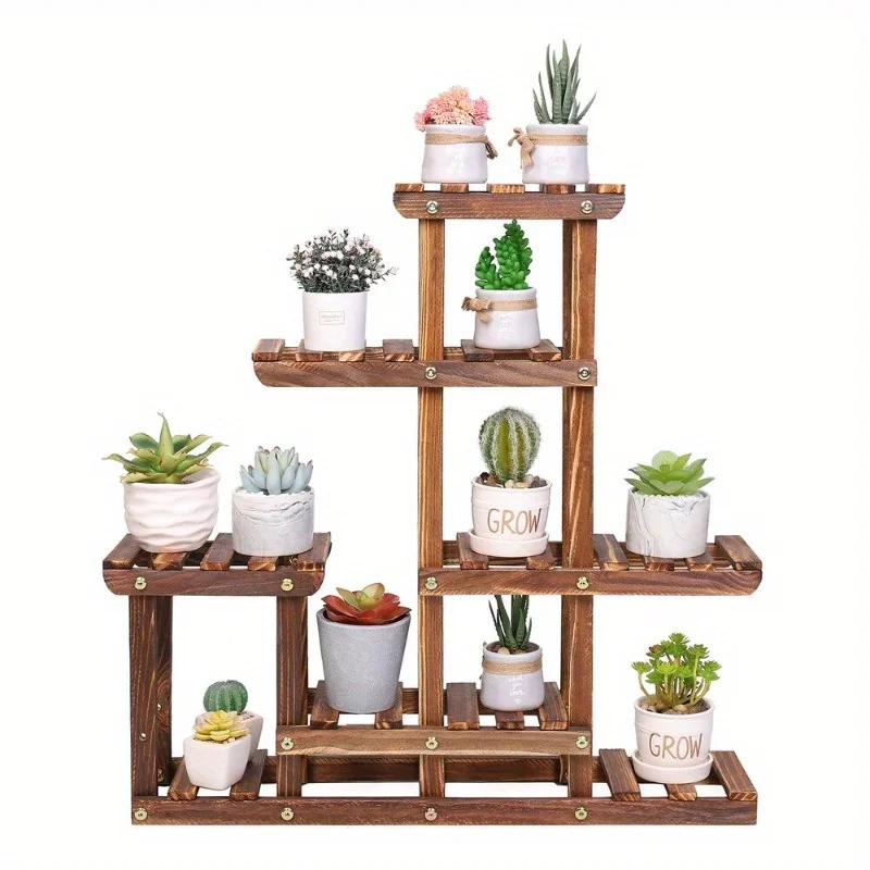 Succulent Plant Stand Indoor Pine Wood Window Shelf 5 Tiered Flower Display Rack