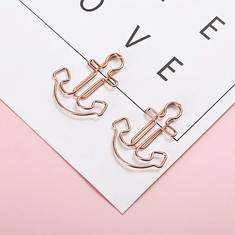 Golden Ship Anchor Office Paper Clip Bookmark Rose Gold Paper Clips Metal Creative Paperclip Office Supplies Desk Accessories