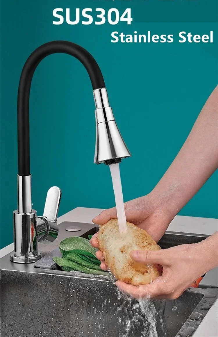 Silicone 360 Degree Rotating Water Mixer Tap Flexible Hose Kitchen Faucet Hot and Cold Water Tap Bathroom Faucets Deck Mounted
