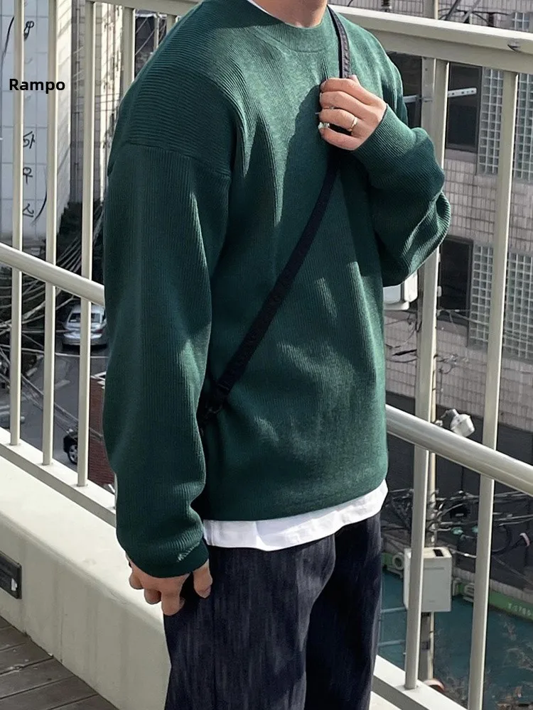 

Men's round Ne Knitwear Casual Thiened Winter Sweater Warm Pure Color Inner Wear Top Faionable Loose Fit Boy's irt