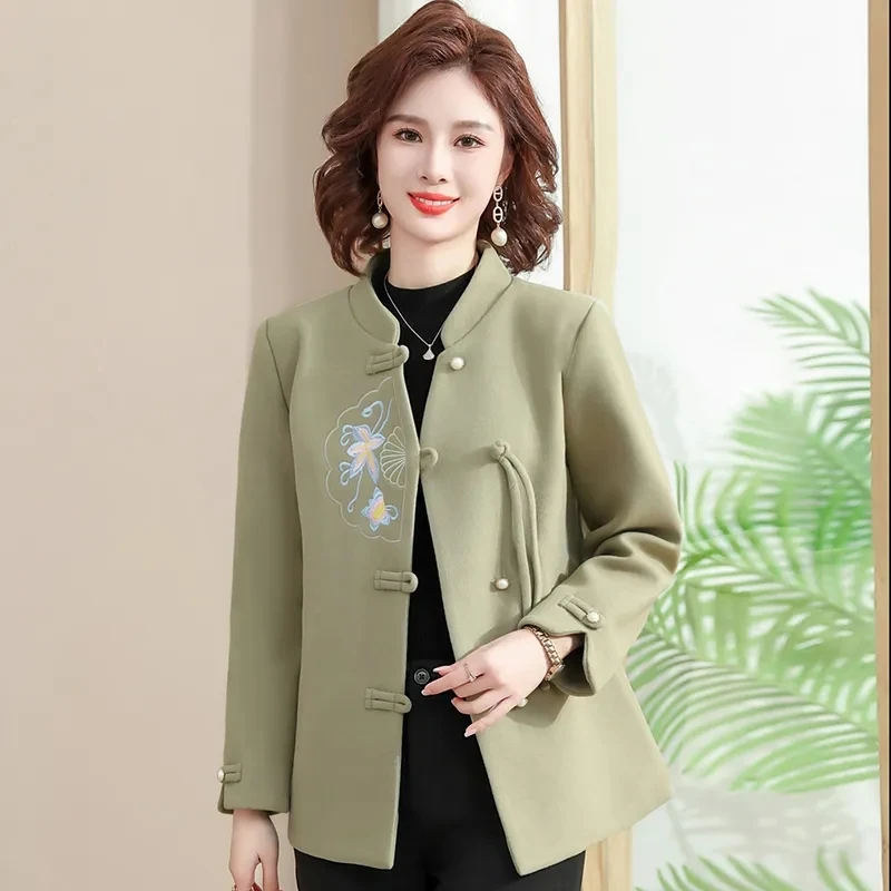 

Mother's Casual Woolen Jacket Spring Autumn New Chic Chinese Wool Jacket Women's Short Overcoat Loose Oversize 5XL Jacket Tops