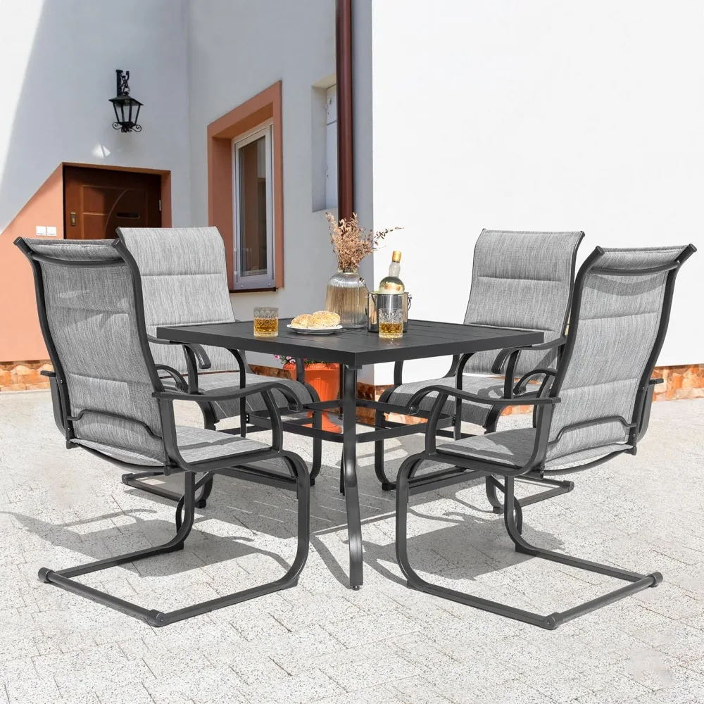 

5 Piece Patio Dining Set, 4 All Weather Outdoor Padded Patio Chairs and Square Dining Table with Umbrella Hole,Dining Set