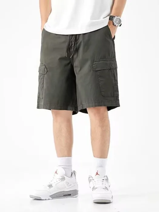 

Мужские хлопковые шорты для лета, для активного отдыха, модные, свободного кроя, в стиле рабочей одежды, пляжные, спортивные, дышащие, прямого кроя