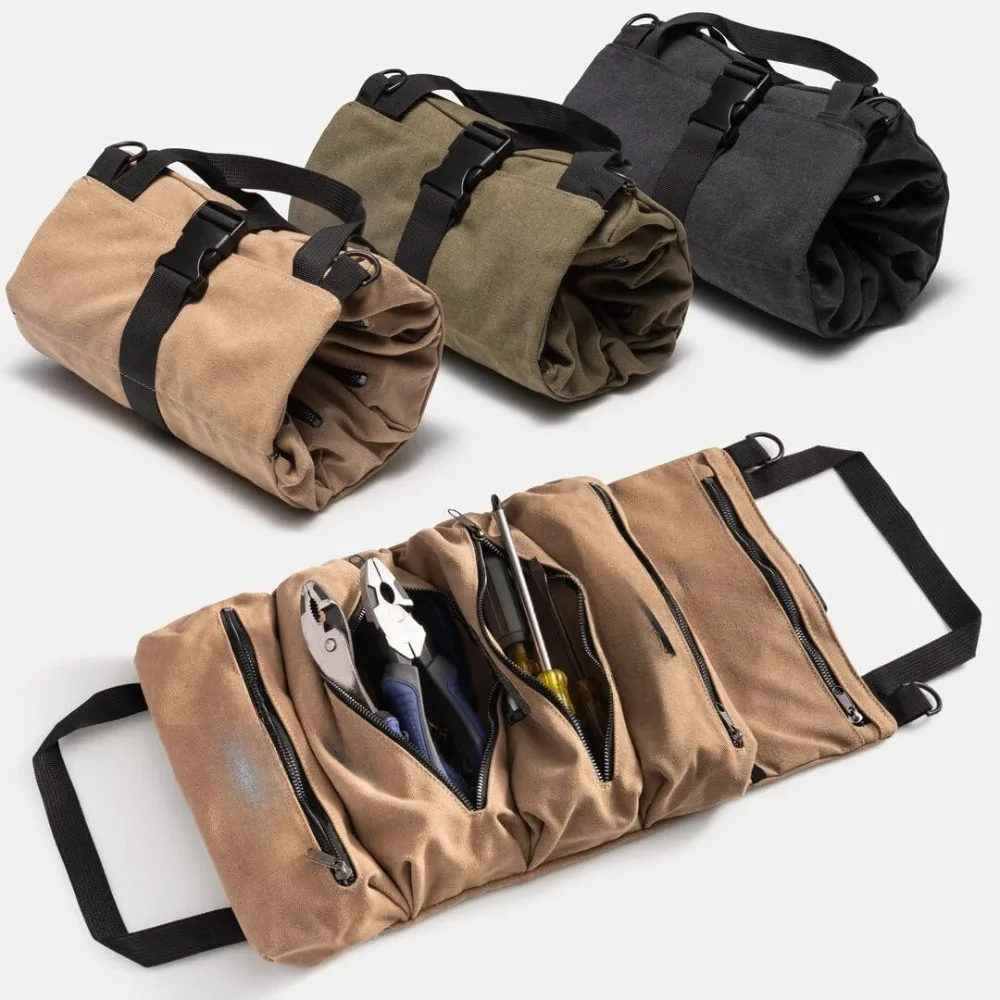 

Legacy Tool Roll Bag - Easy to Carry 5-Pocket Roll Up Tool Bag - Durable Canvas, Rust-Proof YKK Zippers & Secure Buckle - Khaki