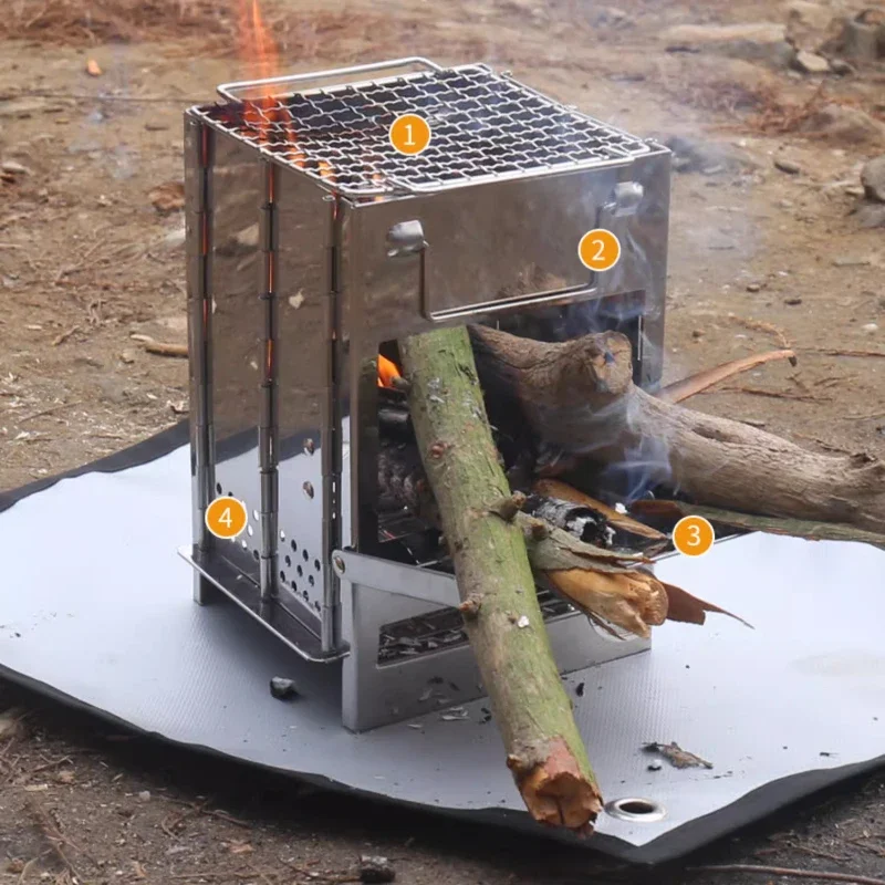 

Outdoor Folding Woodstove One-piece Stainless Steel Fireplace Camping Barbecue Stove Wear-resistant Burner-resistant Fireplace