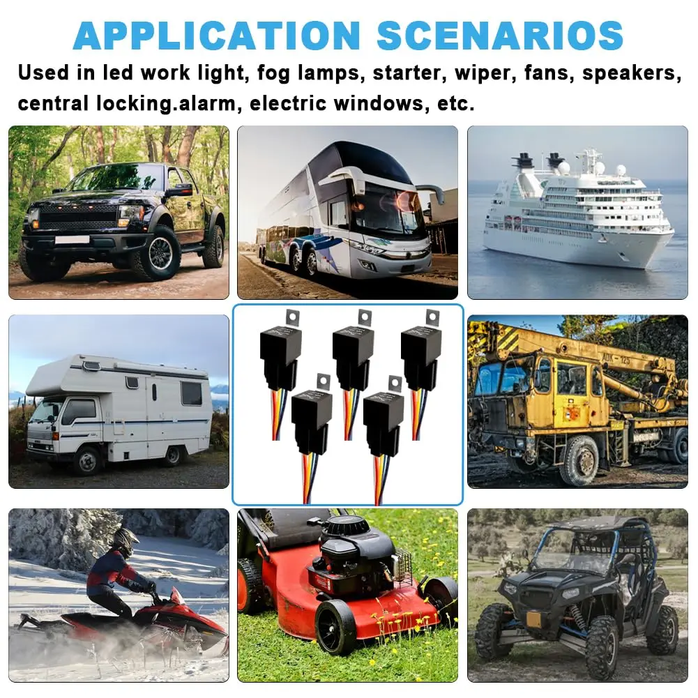 12 فولت 5pin 40A مرحل السيارة مع SPDT تسخير مآخذ الأسلاك الملونة للسيارات شاحنة فان دراجة نارية قارب مرحل مقاوم للماء