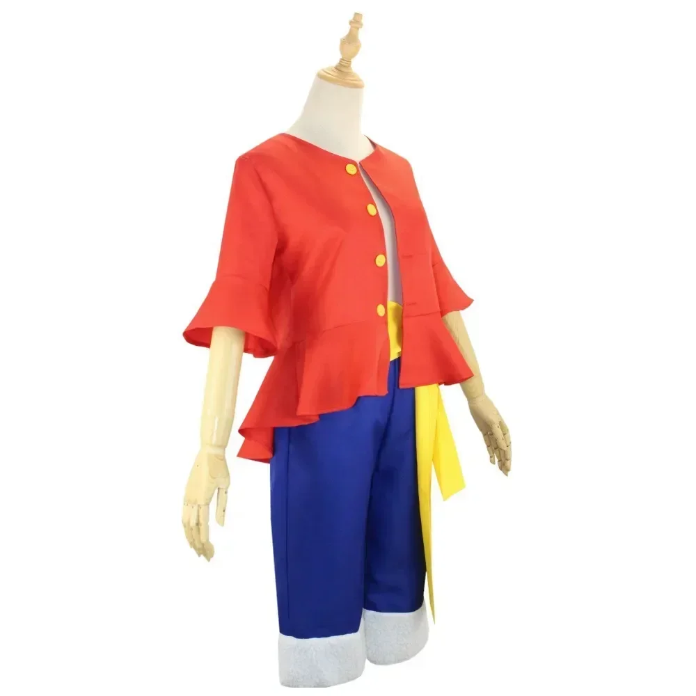 2026 New cosplay costume set, pirate style red vest+blue shorts+straw hat, anime enthusiast cosplay event full outfit