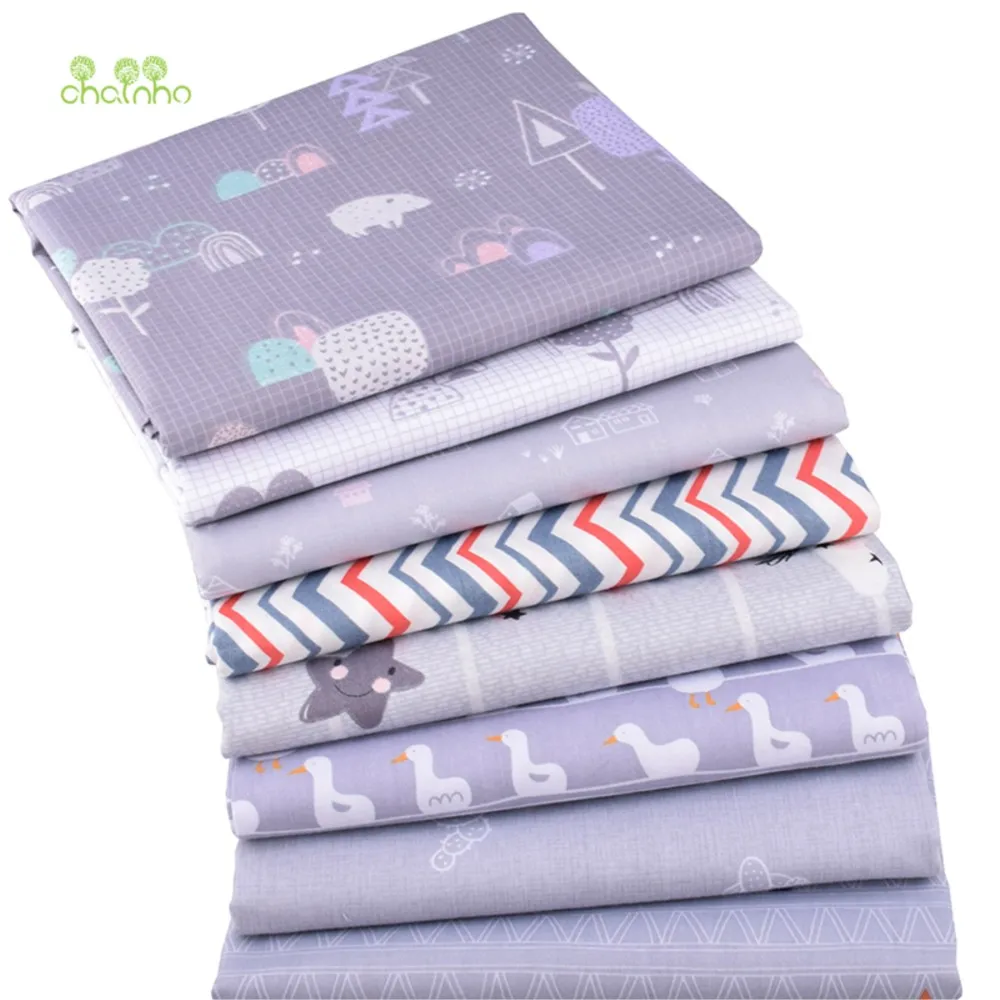 Chainho,Printed Twill Weave Cotton Fabric,Patchwork Cloth,DIY Sewing Quilting Material,Gray Cartoon Serie,8 Designs,2 Size,QC345