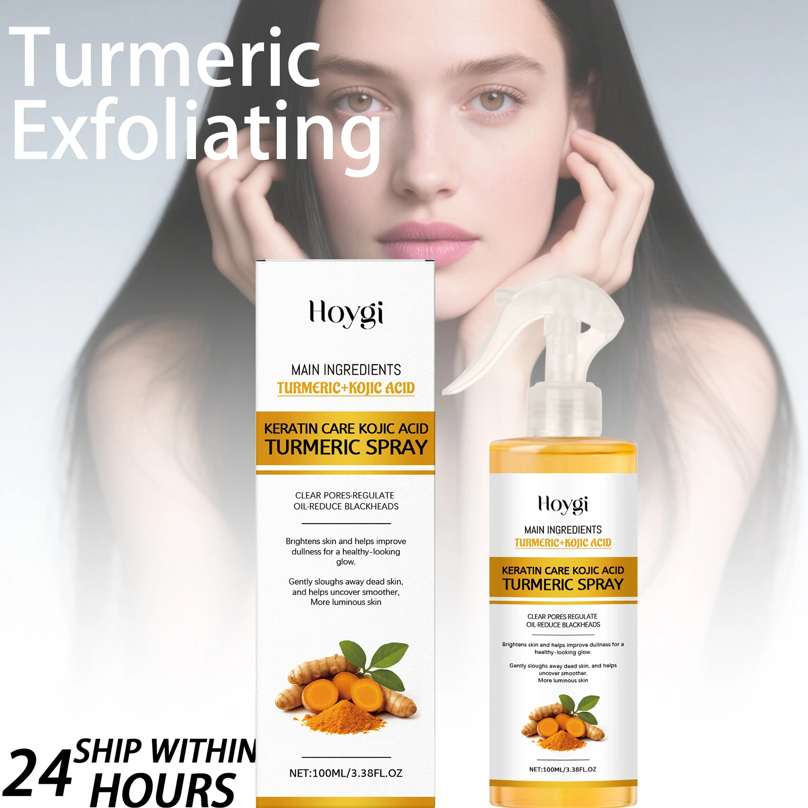 

Отшелушивающий спрей Hoygi с койевой кислотой и куркумой, 100 мл, нежный тонер для лица, спрей, осветляющий поры, средство для восстановления кожи