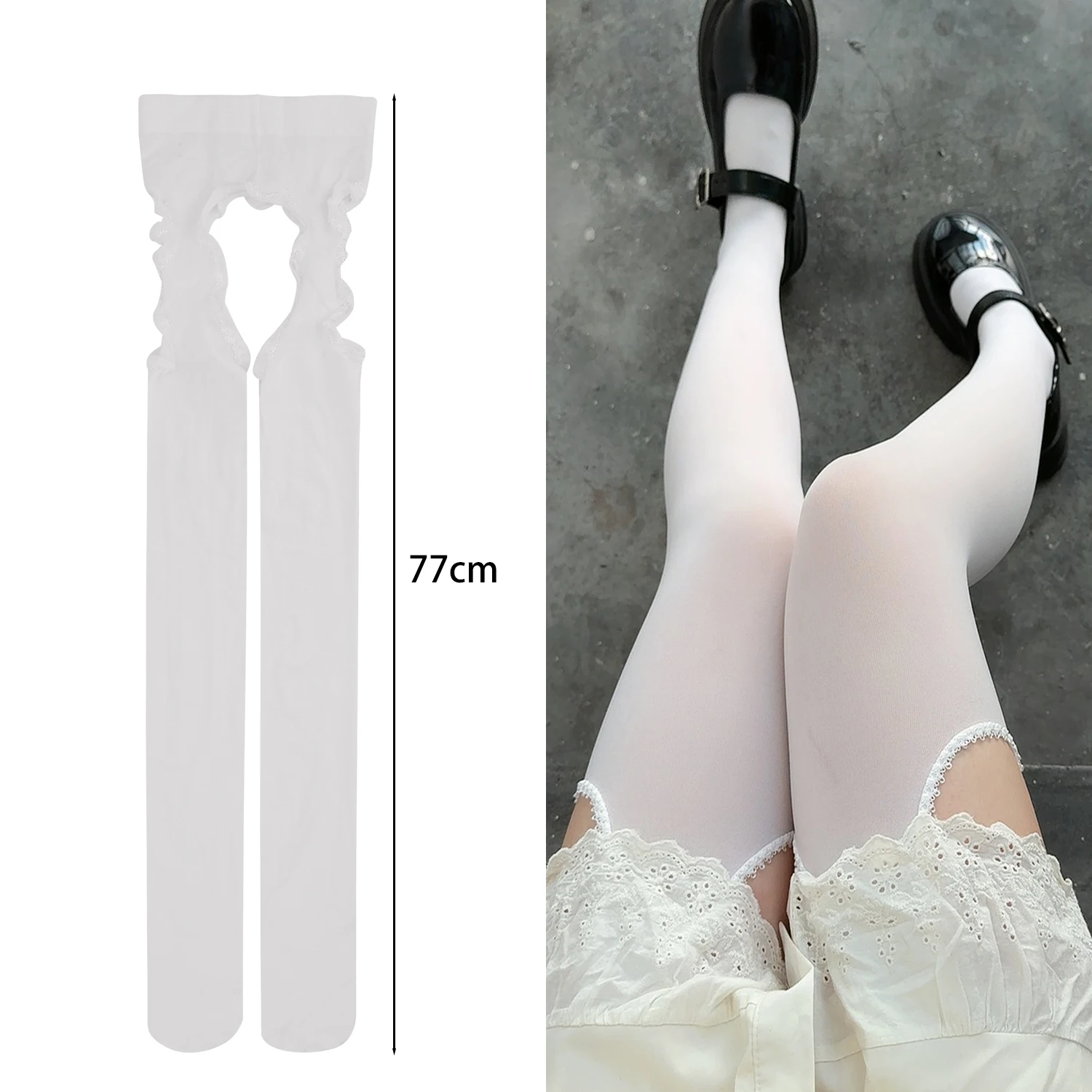 Schwarze Strapsstrümpfe für Damen JK Lolita Y2K Punk Hohe Taille Oberschenkel-Strapsstrümpfe Atmungsaktive Lange Socken